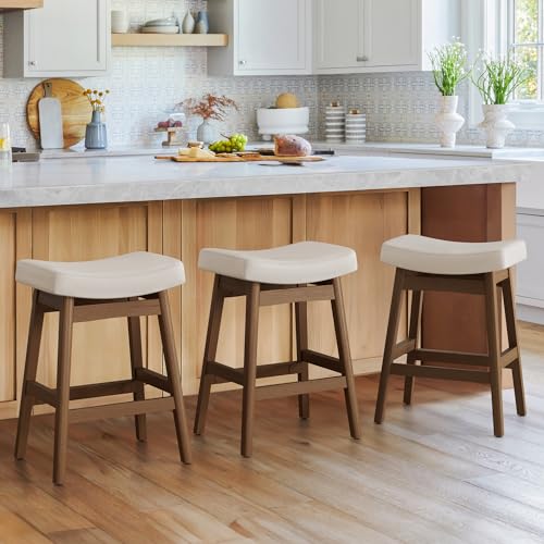 LUE BONA Barhocker 3er Set,Barhocker 61 cm Hoch,KüChenhocker mit Kunstleder Sitzfläche und Fußstütze,Bar Hocker mit 4 Holzbeinen,Moderner Barstuhl für Restaurant,Wohnzimmer,Bar,Antikes Weiß LUE BONA Barhocker 3er Set,Barhocker 61 cm Hoch,KüChenhocker mit Kunstleder Sitzfläche und Fußstütze,Bar Hocker mit 4 Holzbeinen,Moderner Barstuhl für Restaurant,Wohnzimmer,Bar,Antikes Weiß von LUE BONA