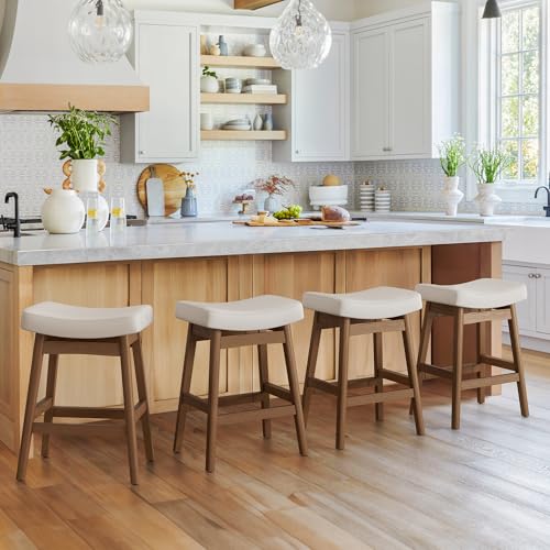 LUE BONA Barhocker 4er Set,Barhocker 61 cm Hoch,KüChenhocker mit Kunstleder Sitzfläche und Fußstütze,Bar Hocker mit 4 Holzbeinen,Moderner Barstuhl für Restaurant,Wohnzimmer,Bar,Antikes Weiß LUE BONA Barhocker 4er Set,Barhocker 61 cm Hoch,KüChenhocker mit Kunstleder Sitzfläche und Fußstütze,Bar Hocker mit 4 Holzbeinen,Moderner Barstuhl für Restaurant,Wohnzimmer,Bar,Antikes Weiß von LUE BONA