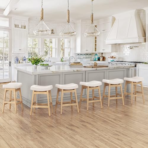 LUE BONA Barhocker 6er Set,Barhocker 61 cm Hoch,KüChenhocker mit Kunstleder Sitzfläche und Fußstütze,Bar Hocker mit 4 Holzbeinen,Moderner Barstuhl für Restaurant,Wohnzimmer,Bar,Beige von LUE BONA