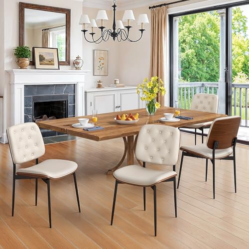 LUE BONA Esszimmerstühle 4er Set, gepolstert, Kunstleder, Gebogene Holzlehne, Moderner Polsterstuhl mit Rückenlehne für Wohnzimmer & Esszimmer,Weiß von LUE BONA