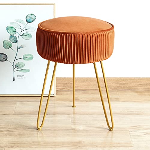 LUE BONA Mid Century Modern Velvet Upholstered Pleated Round Footrest Stool Ottoman with Metal Legs, Home Multifunctional Luxury Ottoman Suitable for Living Room and Bedroom LUE BONA Mid Century Modern Velvet Upholstered Pleated Round Footrest Stool Ottoman with Metal Legs, Home Multifunctional Luxury Ottoman Suitable for Living Room and Bedroom von LUE BONA