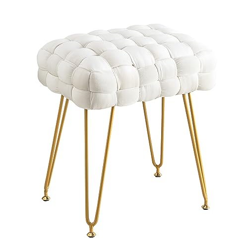 LUE BONA Samt Sitzhocker,Schminktisch Hocker,Rechteckiger Gepolsterter Hocker Metallbeine,Beige von LUE BONA