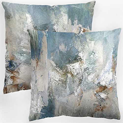 LUEAXRG Abstrakt Kissenbezug 45x45cm-Dekorative Kissenbezüge-2er Set Blau Braun Grau KissenbezüGe Landhausstil Kissenbezug FüR Eckig Weich Landhaus KissenbezüGe FüR Couch Schlafsofa Auto von LUEAXRG