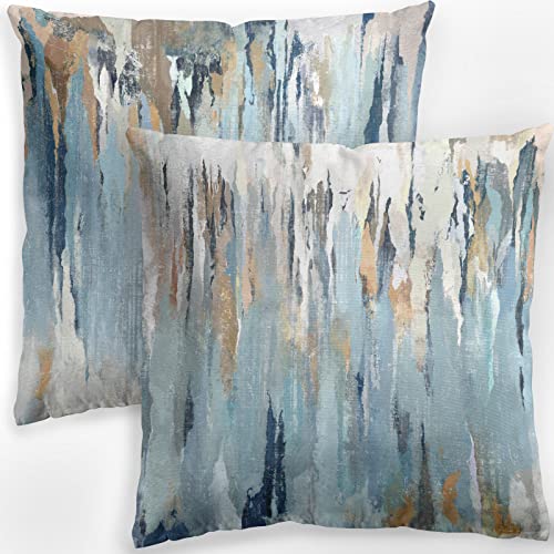 LUEAXRG Abstrakt Kissenbezug 50x50cm-Dekorative Kissenbezüge -2er Set Blau Braun Grau KissenbezüGe Landhausstil Kissenbezug FüR Eckig Weich Landhaus KissenbezüGe FüR Couch Schlafsofa Auto von LUEAXRG