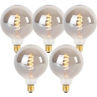 Set mit 5 dimmbaren E27 LED-Glühbirnen mit Twisted Filament G125 Rauchglas 4W 120lm 1800K von LUEDD