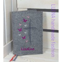 Filzhülle Gotteslob Gotteslobhülle Kreuz Mit Schmetterlingen von LUENAhandmadefashion