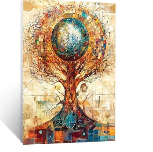 Baum des Lebens Malen Nach Zahlen Erwachsene, Malen nach Zahlen auf Leinwand mit Pinsel und Acrylfarben 60 x 80 CM DIY Basteln Erwachsene Leinwand Bilder Abstrakt für Wanddeko Wohnzimmer LSJ-5781 von LUESSJAO
