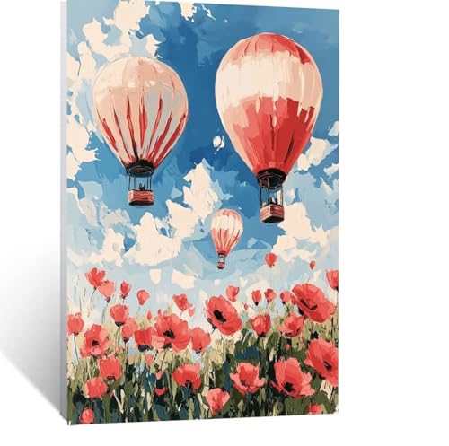 Blume Malen Nach Zahlen Erwachsene, Malen nach Zahlen auf Leinwand mit Pinsel und Acrylfarben 90x120CM DIY Basteln Erwachsene Leinwand Bilder Heißluftballon für Wanddeko Wohnzimmer Geschenke LSJ-7478 von LUESSJAO