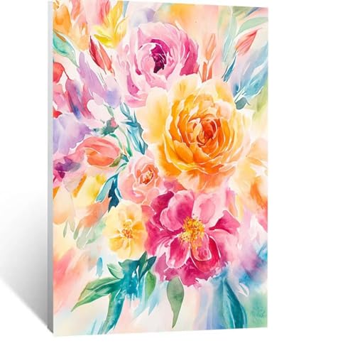 Malen Nach Zahlen Erwachsene Blume Malen Nach Zahlen Kinder Pflanzen mit Pinsel und Wasserdicht Leinwand Acrylfarben Set, Diy Set Erwachsene Bilder 60x80 cm für Deko Wohnzimmer Geschenke LSJ-0600 von LUESSJAO