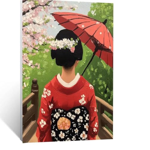 Malen Nach Zahlen Erwachsene Frau Malen Nach Zahlen Kinder Kirschblüten mit Pinsel und Wasserdicht Leinwand Acrylfarben Set, Diy Set Erwachsene Bilder 50x70 CM für Zimmer Deko Geschenke LSJ-1193 von LUESSJAO