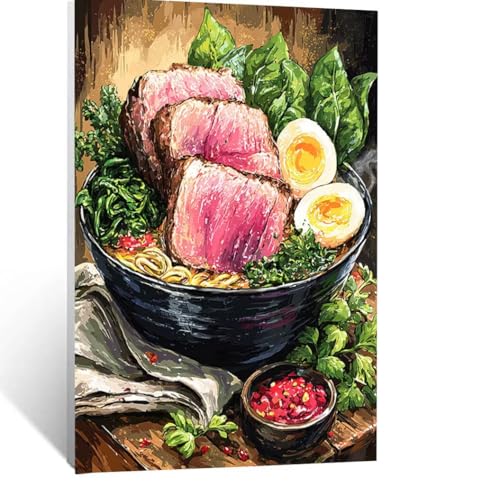 Malen Nach Zahlen Erwachsene Gourmet-Essen Malen Nach Zahlen Kinder Handgezogene Nudeln mit Pinsel und Wasserdicht Leinwand Acrylfarben Set, Diy Set Erwachsene Bilder 95x70CM für Zimmer Deko LSJ-6145 von LUESSJAO