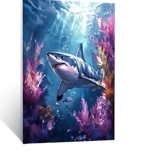 Malen Nach Zahlen Erwachsene Hai Malen Nach Zahlen Kinder Landschaft mit Pinsel und Wasserdicht Leinwand Acrylfarben Set, Diy Set Erwachsene Bilder 150 x 100 CM für Zimmer Deko Geschenke LSJ-6413 von LUESSJAO
