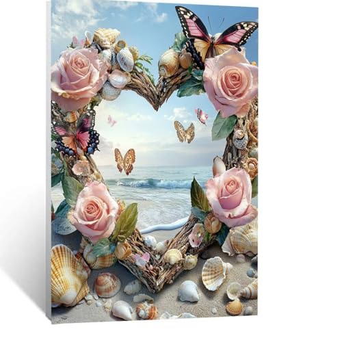 Malen Nach Zahlen Erwachsene Strand Malen Nach Zahlen Kinder Blume mit Pinsel und Wasserdicht Leinwand Acrylfarben Set, Diy Set Erwachsene Bilder 60x80CM für Zimmer Deko Geschenke für Frauen LSJ-1326 von LUESSJAO