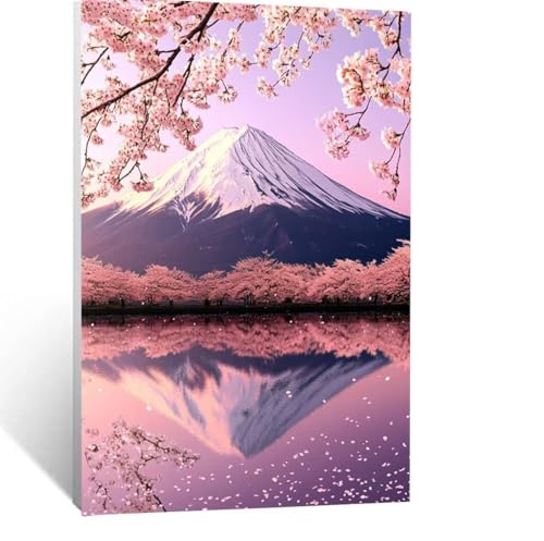 Malen Nach Zahlen Erwachsene Vulkan Fuji Malen Nach Zahlen Kinder Kirschblüten mit Pinsel und Wasserdicht Leinwand Acrylfarben Set, Diy Set Erwachsene Bilder 120 x 90 cm für Zimmer Deko LSJ-5685 von LUESSJAO