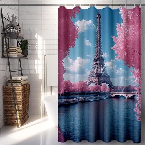 Duschrollo 120x200, Rosa Duschvorhang Paris Duschrollo für Badewanne Wasserdicht Shower Curtains, Shower Curtain Polyester Textil mit ösen und 12 Duschringen für Badezimmer Deko, Badewanne -lsy2507RO Duschrollo 120x200, Rosa Duschvorhang Paris Duschrollo für Badewanne Wasserdicht Shower Curtains, Shower Curtain Polyester Textil mit ösen und 12 Duschringen für Badezimmer Deko, Badewanne -lsy2507RO von LUESUAYN