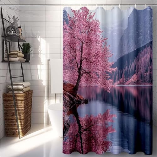 Duschrollo 150x200cm, Rosa Duschvorhang Kirschblüten Duschrollo für Badewanne Wasserdicht Shower Curtains, Shower Curtain Polyester Textil mit ösen und 12 Duschringen für Badezimmer Deko -lsy2507G5 Duschrollo 150x200cm, Rosa Duschvorhang Kirschblüten Duschrollo für Badewanne Wasserdicht Shower Curtains, Shower Curtain Polyester Textil mit ösen und 12 Duschringen für Badezimmer Deko -lsy2507G5 von LUESUAYN