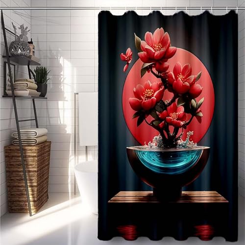 Duschrollo 150x200cm, Rosa Duschvorhang Vase Duschrollo für Badewanne Wasserdicht Shower Curtains, Shower Curtain Polyester Textil mit ösen und 12 Duschringen für Badezimmer Deko, Badewanne -lsy2507HB Duschrollo 150x200cm, Rosa Duschvorhang Vase Duschrollo für Badewanne Wasserdicht Shower Curtains, Shower Curtain Polyester Textil mit ösen und 12 Duschringen für Badezimmer Deko, Badewanne -lsy2507HB von LUESUAYN