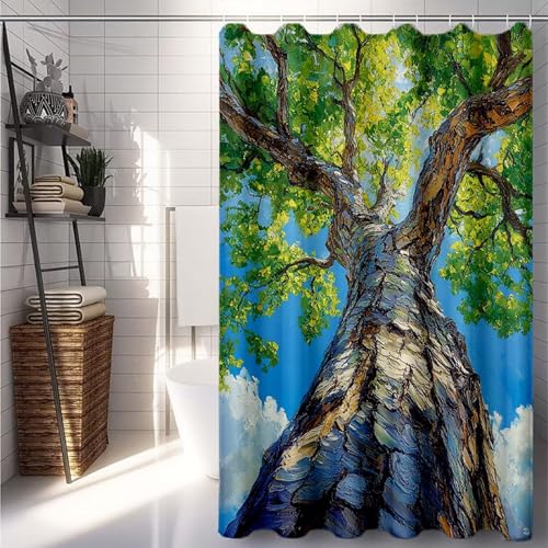 Duschrollo 180 x 240 cm, Grün Duschvorhang Baum Duschrollo für Badewanne Wasserdicht Shower Curtains, Shower Curtain Polyester Textil mit ösen und 12 Duschringen für Badezimmer Deko -lsy2507K2SC5 von LUESUAYN