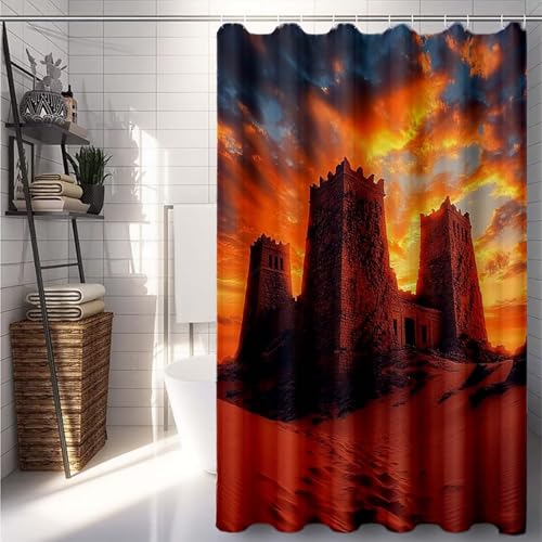 Duschrollo 180 x 240 cm, Rot Duschvorhang Schloss Duschrollo für Badewanne Wasserdicht Shower Curtains, Shower Curtain Polyester Textil mit ösen und 12 Duschringen für Badezimmer Deko -lsy2507RG Duschrollo 180 x 240 cm, Rot Duschvorhang Schloss Duschrollo für Badewanne Wasserdicht Shower Curtains, Shower Curtain Polyester Textil mit ösen und 12 Duschringen für Badezimmer Deko -lsy2507RG von LUESUAYN