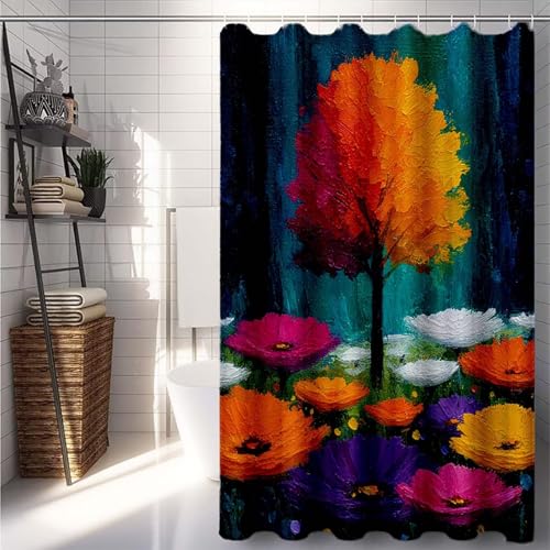 Duschrollo 180x240, Gelb Duschvorhang Baum Duschrollo für Badewanne Wasserdicht Shower Curtains, Shower Curtain Polyester Textil mit ösen und 12 Duschringen für Badezimmer Deko, Badewanne -lsy2507DC von LUESUAYN