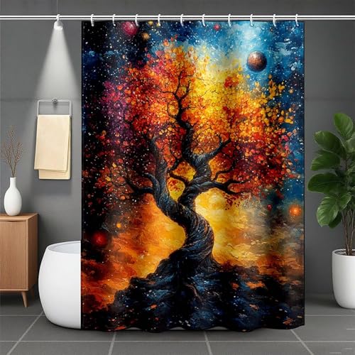 Duschrollo für Badewanne 100 x 180 cm, Orange Farbe Duschvorhang Baum Duschrollo Wasserabweisend Shower Curtains Polyester Duschvorhänge mit 12 Duschvorhangringe für Badewanne und Bad -lsy25071E Duschrollo für Badewanne 100 x 180 cm, Orange Farbe Duschvorhang Baum Duschrollo Wasserabweisend Shower Curtains Polyester Duschvorhänge mit 12 Duschvorhangringe für Badewanne und Bad -lsy25071E von LUESUAYN