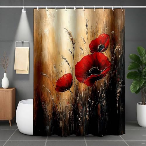Duschrollo für Badewanne 100 x 180 cm, Rot Duschvorhang Blume Duschrollo Wasserabweisend Shower Curtains Polyester Duschvorhänge mit 12 Duschvorhangringe für Badewanne und Bad, Geschenk -lsy2507L0 von LUESUAYN
