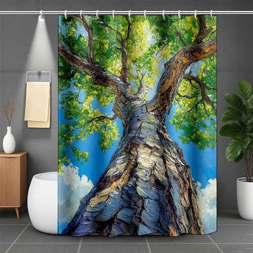 Duschrollo für Badewanne 140 x 200 cm, Grün Duschvorhang Baum Duschrollo Wasserabweisend Shower Curtains Polyester Duschvorhänge mit 12 Duschvorhangringe für Badewanne und Bad, Geschenk -lsy2507S3 von LUESUAYN