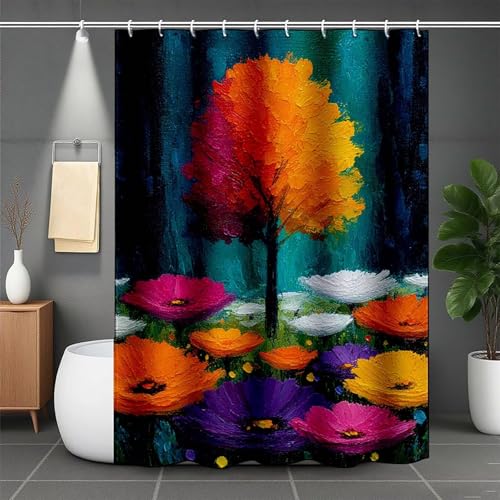 Duschrollo für Badewanne 140x200, Gelb Duschvorhang Baum Duschrollo Wasserabweisend Shower Curtains Polyester Beschwerter Saum Duschvorhänge mit 12 Duschvorhangringe für Badewanne und Bad -lsy2507UY von LUESUAYN