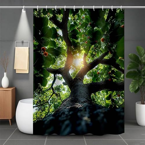 Duschrollo für Badewanne 140x200 cm, Grün Duschvorhang Baum Duschrollo Wasserabweisend Shower Curtains Polyester Duschvorhänge mit 12 Duschvorhangringe für Badewanne und Bad, Geschenk -lsy2507W4 von LUESUAYN