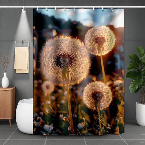 Duschrollo für Badewanne 160 x 200 cm, Weiß Duschvorhang Blume Duschrollo Wasserabweisend Shower Curtains Polyester Duschvorhänge mit 12 Duschvorhangringe für Badewanne und Bad, Geschenk -lsy25077B von LUESUAYN