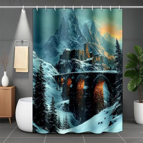 Duschrollo für Badewanne 80 x 200 cm, Schwarz Duschvorhang Schloss Duschrollo Wasserabweisend Shower Curtains Polyester Duschvorhänge mit 12 Duschvorhangringe für Badewanne und Bad -lsy2507BJ1H9 von LUESUAYN