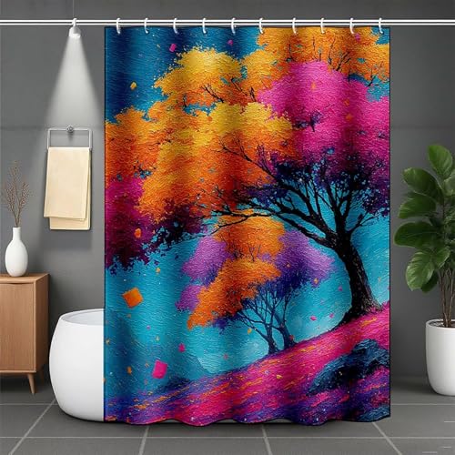 Duschrollo für Badewanne 80x200 cm, Lila Duschvorhang Baum Duschrollo Wasserabweisend Shower Curtains Polyester Beschwerter Saum Duschvorhänge mit 12 Duschvorhangringe für Badewanne und Bad -lsy25070I von LUESUAYN