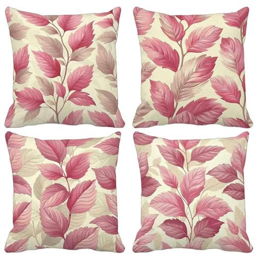 Kissenbezug Blätter Outdoor Kissen 4er Set, Wasserdichter Sofakissen Rosa Kissenbezüge Leinen Dekokissen mit Unsichtbarem Reißverschluss Zierkissen für Wohnzimmer Garten Dekorative 80x80 cm-lsy2504QQ Kissenbezug Blätter Outdoor Kissen 4er Set, Wasserdichter Sofakissen Rosa Kissenbezüge Leinen Dekokissen mit Unsichtbarem Reißverschluss Zierkissen für Wohnzimmer Garten Dekorative 80x80 cm-lsy2504QQ von LUESUAYN