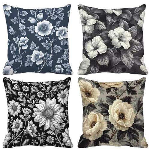 Kissenbezug Blume Outdoor Kissen 4er Set, Wasserdichter Sofakissen Schwarz und Weiß Kissenbezüge Leinen Dekokissen mit Unsichtbarem Reißverschluss Zierkissen für Garten Dekorative 80x80cm-lsy25043P Kissenbezug Blume Outdoor Kissen 4er Set, Wasserdichter Sofakissen Schwarz und Weiß Kissenbezüge Leinen Dekokissen mit Unsichtbarem Reißverschluss Zierkissen für Garten Dekorative 80x80cm-lsy25043P von LUESUAYN