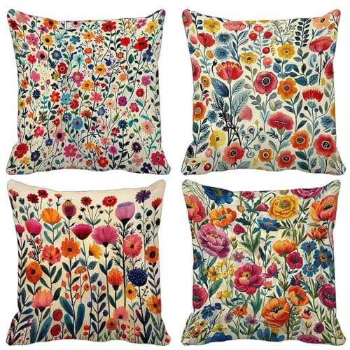 Kissenbezug Blumen Outdoor Kissen 4er Set, Wasserdichter Sofakissen Rosa Kissenbezüge Leinen Dekokissen mit Unsichtbarem Reißverschluss Zierkissen für Wohnzimmer Garten Dekorative 60 x 60 cm-lsy250408 Kissenbezug Blumen Outdoor Kissen 4er Set, Wasserdichter Sofakissen Rosa Kissenbezüge Leinen Dekokissen mit Unsichtbarem Reißverschluss Zierkissen für Wohnzimmer Garten Dekorative 60 x 60 cm-lsy250408 von LUESUAYN
