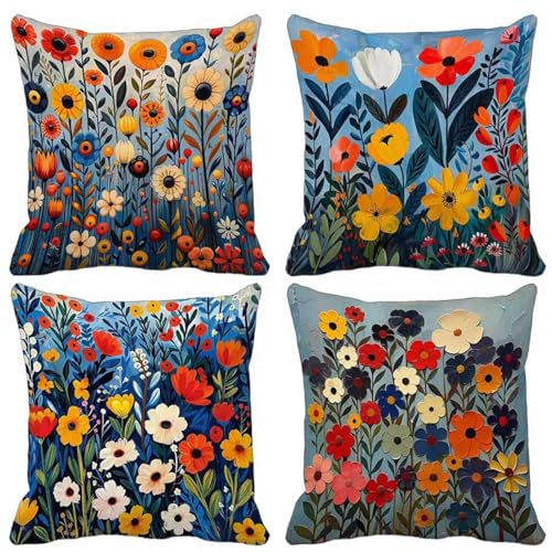 Kissenbezug Blumen Outdoor Kissen 4er Set, Wasserdichter Sofakissen Rot Kissenbezüge Leinen Dekokissen mit Unsichtbarem Reißverschluss Zierkissen für Wohnzimmer Garten Dekorative 55x55 cm-lsy25041I Kissenbezug Blumen Outdoor Kissen 4er Set, Wasserdichter Sofakissen Rot Kissenbezüge Leinen Dekokissen mit Unsichtbarem Reißverschluss Zierkissen für Wohnzimmer Garten Dekorative 55x55 cm-lsy25041I von LUESUAYN
