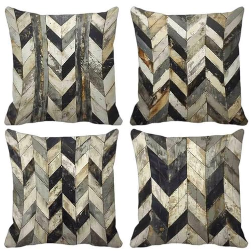 Kissenbezug Streifen Outdoor Kissen 4er Set, Wasserdichter Sofakissen Grau Kissenbezüge Leinen Dekokissen mit Unsichtbarem Reißverschluss Zierkissen für Wohnzimmer Garten Dekorative 80x80-lsy250425 von LUESUAYN