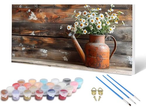 Malen Nach Zahlen Erwachsene Chrysantheme Malen Nach Zahlen Vase, DIY Set Erwachsene Paint by Numbers mit 3 Pinsel und Acrylfarben & Leinwand für Zimmer Deko Wohnzimmer, Geschenke 80X160CM -lsy2506PC von LUESUAYN