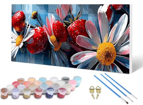 Malen Nach Zahlen Erwachsene Erdbeere Malen Nach Zahlen Chrysantheme, DIY Set Erwachsene Paint by Numbers mit 3 Pinsel und Acrylfarben & Leinwand für Zimmer Deko Wohnzimmer 100X200 CM -lsy2506H3 von LUESUAYN