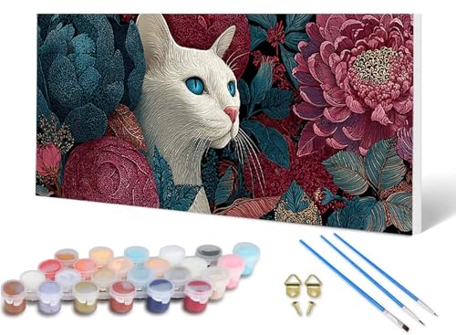 Malen Nach Zahlen Erwachsene Katze Malen Nach Zahlen Blume, DIY Set Erwachsene Paint by Numbers mit 3 Pinsel und Acrylfarben & Knitterfreie Leinwand für Zimmer Deko Wohnzimmer 80 x 160 cm -lsy2506RH von LUESUAYN