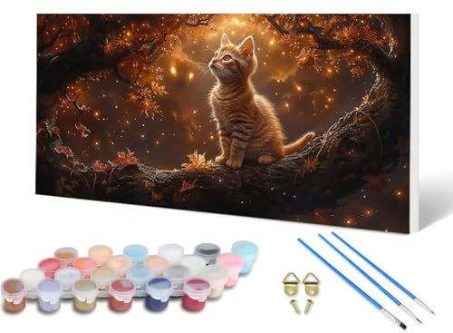 Malen Nach Zahlen Erwachsene Katze Malen Nach Zahlen Sternenhimmel, DIY Set Erwachsene Paint by Numbers mit 3 Pinsel und Acrylfarben & Leinwand für Zimmer Deko Wohnzimmer 60X120 CM -lsy2506UI3C von LUESUAYN