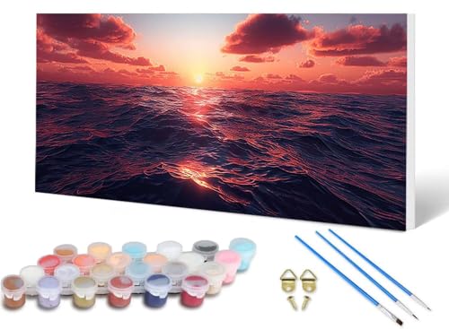 Malen Nach Zahlen Erwachsene Ozean Malen Nach Zahlen Sonnenuntergang, DIY Set Erwachsene Paint by Numbers mit 3 Pinsel und Acrylfarben & Leinwand für Zimmer Deko Wohnzimmer 60 x 120 cm -lsy25063J von LUESUAYN