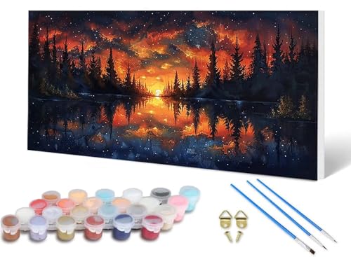Malen Nach Zahlen Erwachsene Sonnenuntergang Malen Nach Zahlen Sternenhimmel, DIY Set Erwachsene Paint by Numbers mit 3 Pinsel und Acrylfarben & Leinwand für Zimmer Deko Wohnzimmer 60X120 CM -ls256ZW von LUESUAYN