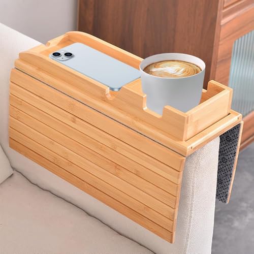 LUFEIS Sofa Armlehne Tablett Bambus Couch Armlehne Tablett mit abnehmbarem Tablett Faltbare Bambus Couch Arm Tablett Anti-Rutsch Holz Sofa Beistelltisch für Snacks Getränke Telefon Fernbedienung 41 x von LUFEIS