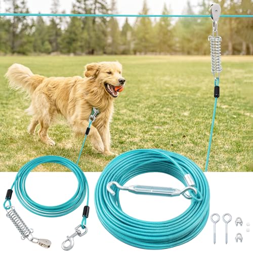 Luffwell Hundelaufsystem mit 4,6 m Laufleine mit Karabinern, strapazierfähig, für große Hunde bis zu 113 kg, eisblau Luffwell Hundelaufsystem mit 4,6 m Laufleine mit Karabinern, strapazierfähig, für große Hunde bis zu 113 kg, eisblau von LUFFWELL