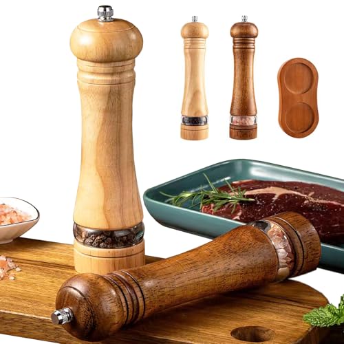 pepper grinder, salz und pfeffermühle set,pfeffermühle keramikmahlwerk,Salzmühle aus massivem Holz (22 cm), mit verstellbarem Keramikrotor und hölzernem Standtablett (gemischte Farben) von LUHEVIDIA