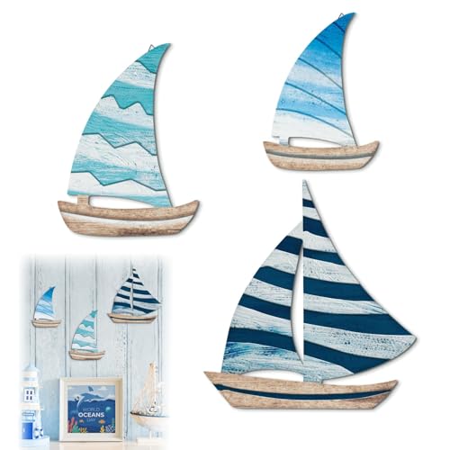 LUHOCIY 3 Stück Wanddeko Wohnzimmer, Maritime Deko Outdoor, Wanddeko Holz, Verwendet, um zu Hause Raum zu Dekorieren, Ob im Wohnzimmer Hängen, Schlafzimmer, Kann Eine Marine Stil zu Schaffen von LUHOCIY