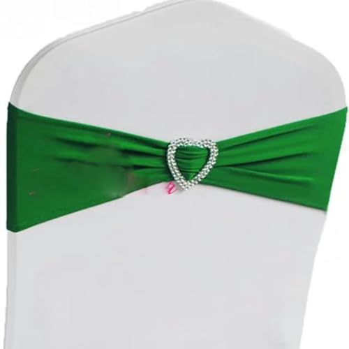 10 Stück/50 Stück Stretch-Spandex-Stuhlschleifenbänder mit Herzschnalle für Hochzeitsfeier-Dekoration, elastische Stuhlschärpe, Krawattenknotengürtel, Grün, 50 Stück von LUHYSU