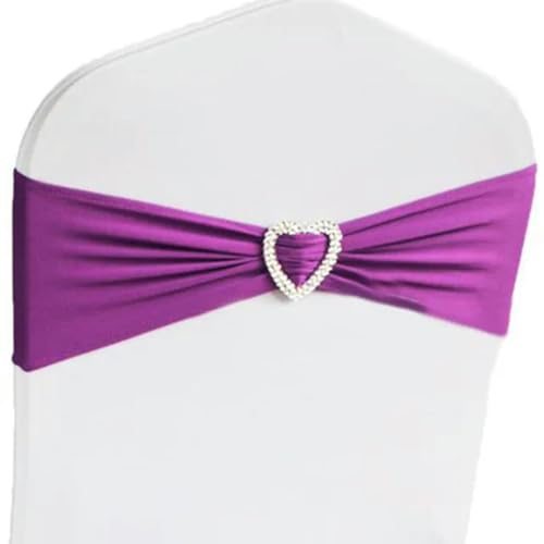 10 Stück/50 Stück Stretch-Spandex-Stuhlschleifenbänder mit Herzschnalle für Hochzeitsfeier-Dekoration, elastische Stuhlschärpe, Krawattenknotengürtel, Lila, 10 Stück von LUHYSU