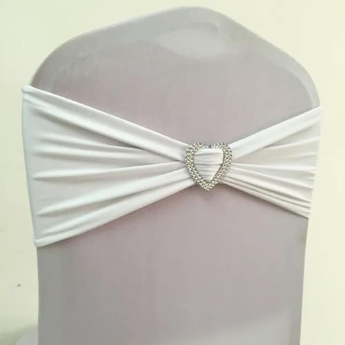 10 Stück/50 Stück Stretch-Spandex-Stuhlschleifenbänder mit Herzschnalle für Hochzeitsfeier-Dekoration, elastische Stuhlschärpe, Krawattenknotengürtel, Weiß, 50 Stück von LUHYSU